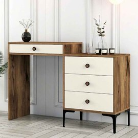 Lizbon Wooden Dressing Table with 4 Drawers in Walnut and Cream