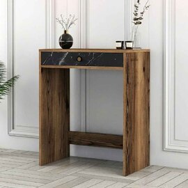 Lizbon Wooden Dressing Table in Walnut and Black Marble Effect