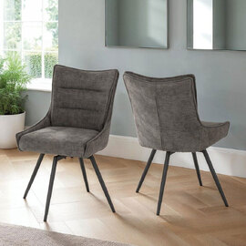 Llyra Grey Fabric Swivel Dining Chairs in Pair