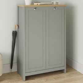 Loftus Tall Wooden Shoe Cabinet With 2 Doors In Grey And Oak