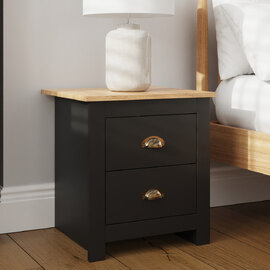 Loftus Wooden Bedside Cabinet with 2 Drawers in Slate Black