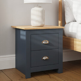 Loftus Wooden Bedside Cabinet with 2 Drawers in Slate Blue