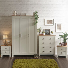 Loftus Wooden Furniture Set With 3 Doors Wardrobe In Cream Oak