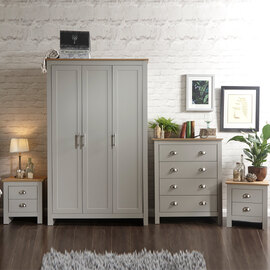 Loftus Wooden Furniture Set With 3 Doors Wardrobe In Grey Oak
