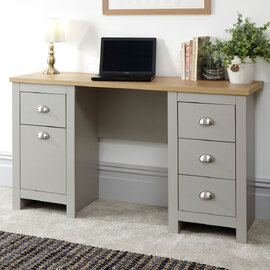 Loftus Wooden Laptop Desk With 1 Door 4 Drawers In Grey And Oak