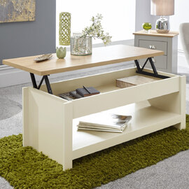 Loftus Wooden Lift Up Coffee Table In Cream And Oak