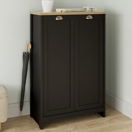 Loftus Wooden Sheo Storage Cabinet With 2 Doors In Black And Oak