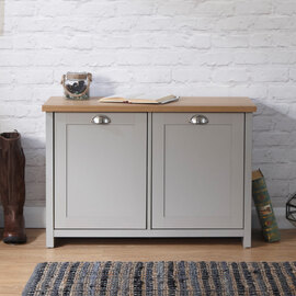 Loftus Wooden Shoe Cabinet With 2 Doors In Grey And Oak