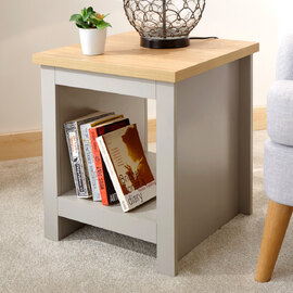 Loftus Wooden Square Side Table In Grey And Oak