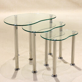 Liotrix Clear Glass Nest Of 3 Tables With Stainless Steel Legs