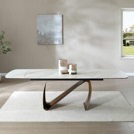 Lokko Sunset Statuario Ceramic Top Dining Table with Brushed Brass Base