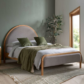 Lolen Wooden Double Bed in Oak and Grey