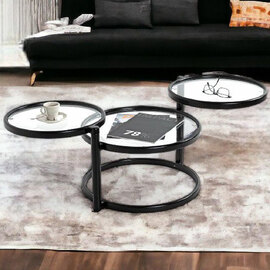 Londonderry Clear Glass Coffee Table With Black Metal Frame