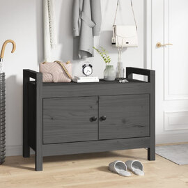 Lorman Wooden Hallway Seating Bench With 2 Doors In Grey
