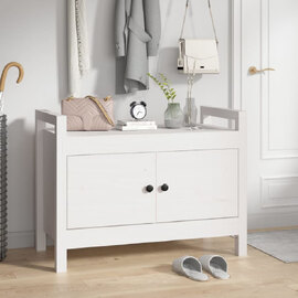 Lorman Wooden Hallway Seating Bench With 2 Doors In White