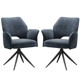 Lormeo Blue Fabric Swivel Dining Chairs with Black Legs in Pair