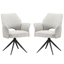 Lormeo Cream Fabric Swivel Dining Chairs with Black Legs in Pair