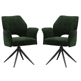 Lormeo Green Fabric Swivel Dining Chairs with Black Legs in Pair