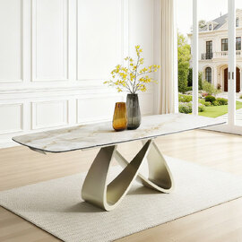 Lormira Italian Grey Ceramic Top Dining Table with Sunset Vein Cloud Base
