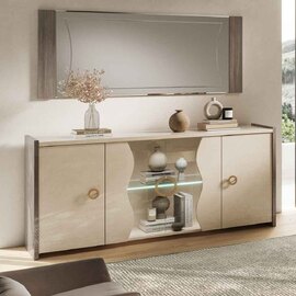 Losea Brown Marble Effect Large Sideboard in High Gloss with LED and 4 Doors