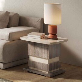Losea High Gloss Side Table in Brown Marble Effect