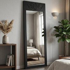Lotus Glass Cheval Mirror with Anthracite Pine Wood Frame