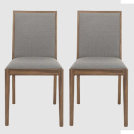 Lotus Walnut Wooden Dining Chairs With Grey Fabric Seat In Pair