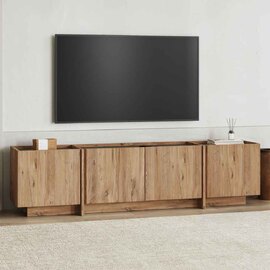 Lowenio Wooden TV Stand with 4 Doors in Atlantic Pine and Anthracite