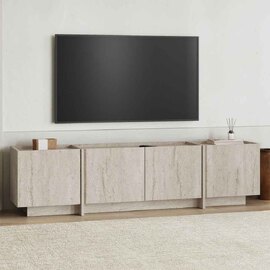 Lowenio Wooden TV Stand with 4 Doors in Travertine Marble Effect
