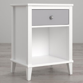 Lrelion Wooden Bedside Cabinet with 1 Drawer in White and Grey