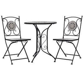 Lucca Ceramic Tile 3 Piece Mosaic Bistro Set In Grey
