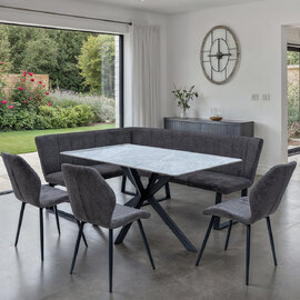 Luciano Italy Grey Sintered Stone Top Dining Table with 3 Chairs 1 Bench in Charcoal