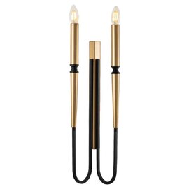 Lumi 2 Candel Shape Metal Wall Lamp in Black and Gold