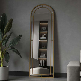 Luna Glass Cheval Mirror with Gold Metal Frame