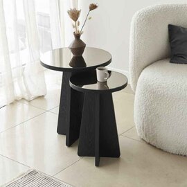 Luna Round Wooden Nest of 2 Side Tables in Black
