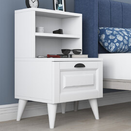 Lundero Wooden Bedside Cabinet With 2 Shelves In White
