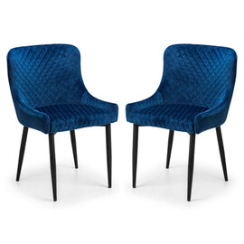 Lakia Blue Velvet Dining Chairs With Black Legs In Pair