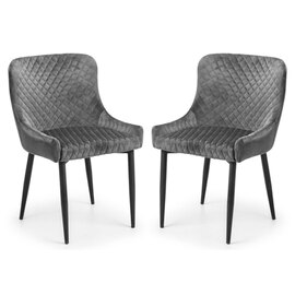 Lakia Grey Velvet Dining Chairs With Black Legs In Pair