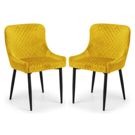Lakia Mustard Velvet Dining Chairs With Black Legs In Pair