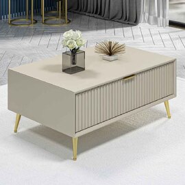 Luxe Wooden Coffee Table in Sandstone and Gold