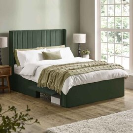 Lylis Velvet Ottoman Storage Double Bed in Bottle Green