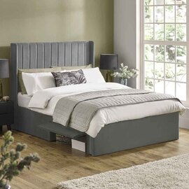 Lylis Velvet Ottoman Storage King Size Bed in Steel Grey