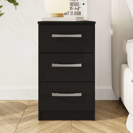 Lynn High Gloss Bedside Cabinet With 3 Drawers In Black