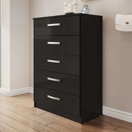 Lynn High Gloss Chest Of 5 Drawers In Black