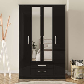 Lynn High Gloss Wardrobe With 4 Doors 2 Drawers In Black
