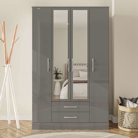 Lynn High Gloss Wardrobe With 4 Doors 2 Drawers In Grey