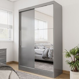 Lynn Mirrored Wardrobe With 2 Sliding Doors In Grey High Gloss