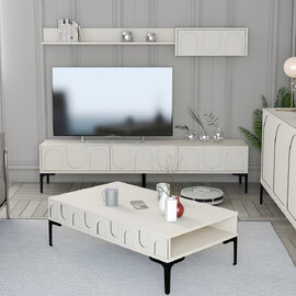Lyon Wooden Entertainment Unit with Coffee Table Set in Cream and Black