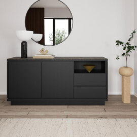 Lyric Black Fairbanks Rough Ceramic Top Sideboard with MDF Base