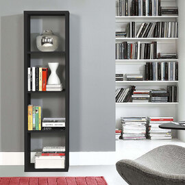 Mabon Tall Wooden Bookcase With 4 Open Storage In Matt Black